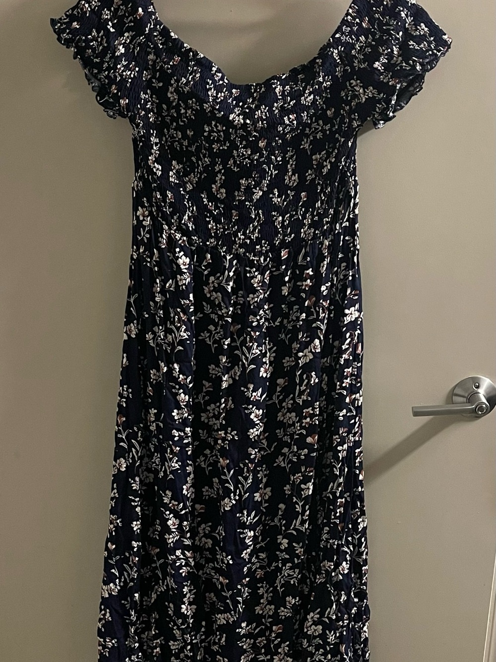 SHEIN Navy Floral Off-Shoulder Maxi Dress